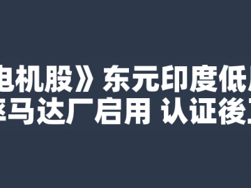 東元印度低壓高效率馬達廠啟用 認(rèn)證後正式量產(chǎn)